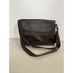 The Sak Brown Leather Crossbody Bag Flap Messenger Purse Contrast‎ Stitching